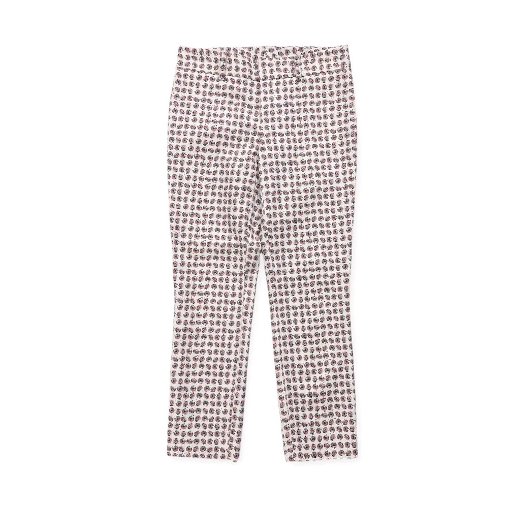 CLUB MONACO Pants Renay Women's Size 0 Low Rise Slim Crop White Floral Stretch